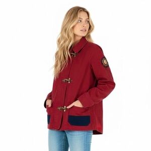 LAUREN RALPH LAUREN Red Fireman Clasp Nautical Canvas Utility Crest Jacket Rare